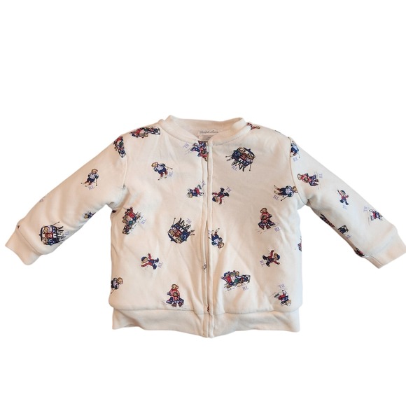 Ralph Lauren Unisex 9M Baby Bomber Jacket Winter Ski Bear Print Sherpa Lined - Picture 1 of 7